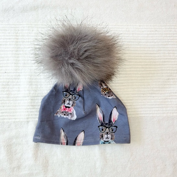 Bunny Infant Beanie Toque with Faux Fur Pom Pom - Picture 3 of 7